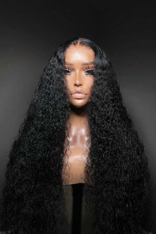 26-inch Jet Black Human Hair Water Wave HD Lace Wig