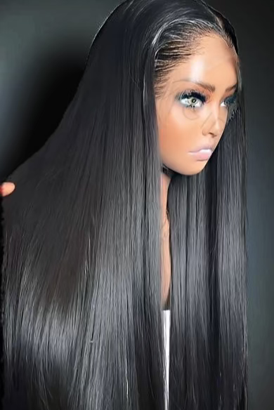 28-inch Jet Black Human Hair Middle Part HD Lace Wig