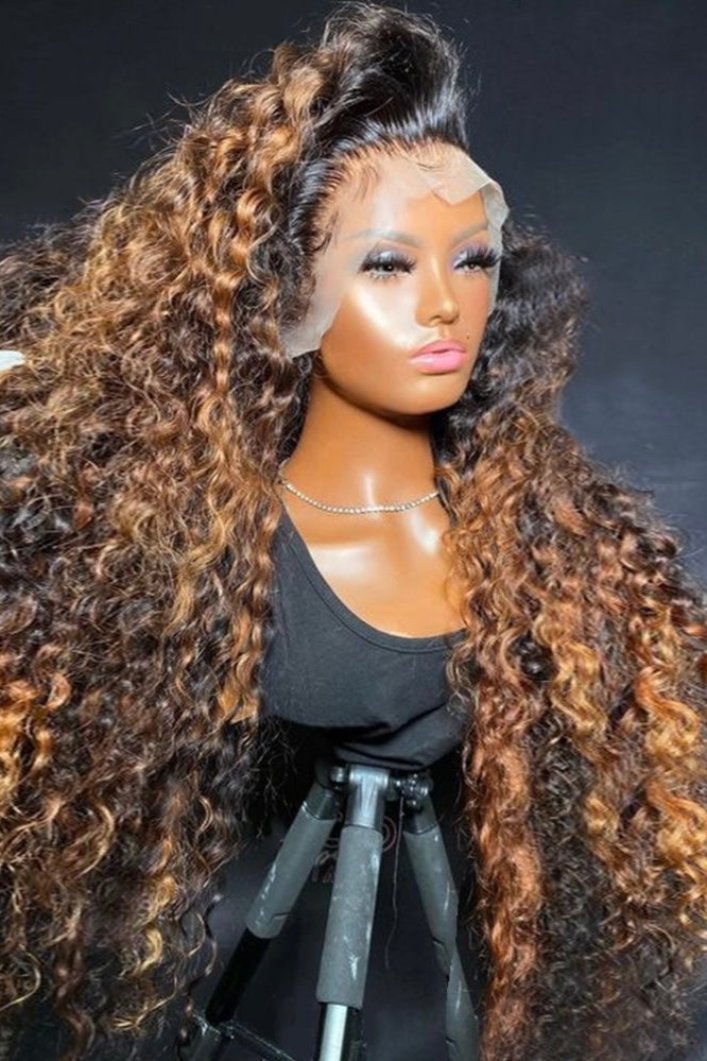 28-inch Highlighted Human Hair Water Wave HD Lace Wig